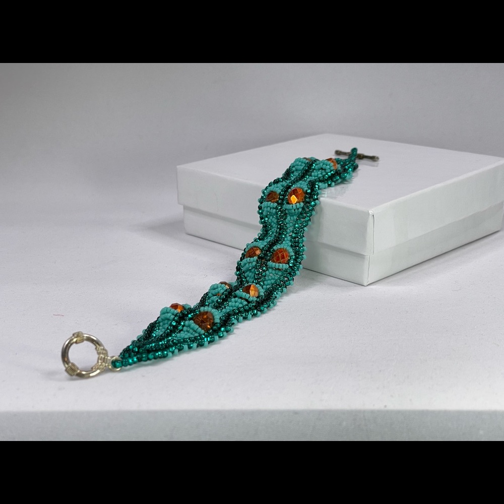 🎉Free with purchase! 🎉 Turquoise & amber color beaded bracelet, handmade boho